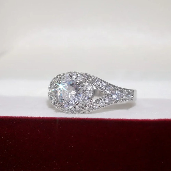 🌸Round Shiny CZ Noble Silver Wedding/Engagement Ring for Women, K808 - Picture 7 of 10